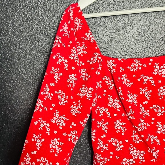 B. Darlin Red Square Neck Ditsy Floral Dress 7/8 - Picture 5 of 10